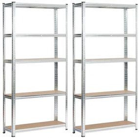 Set 2 kovových regálov 90x30x180 cm strieborný