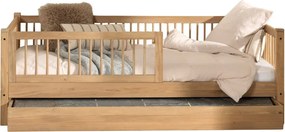 Detská posteľ z dubového dreva s výsuvným lôžkom s roštom v prírodnej farbe 90x200 cm Forrest – Vipack