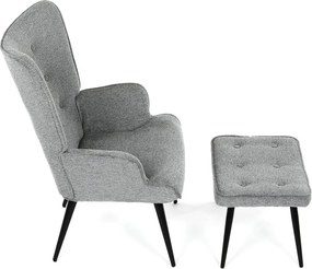 Relaxačné kreslo ušiak s taburetom ROYAL II — kov, látka, sivá