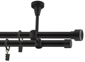 Dekorstudio Stropná dvojradová garniža SLICK čierna-matná 19mm Dĺžka: 120cm, Typ príslušenstva: Krúžky tiché so štipcami