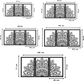 SENTOP | 3-dielna mandala kvetov – moderná drevená nástenná dekorácia do obývačky | SENTOP HDF0583-60 x 30-WENGE