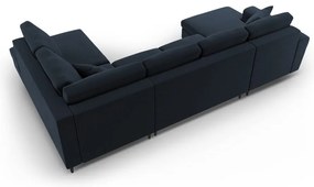 Tmavomodrá zamatová rozkladacia/s úložným priestorom rohová pohovka (pravý roh/do "U") Kyoto – Cosmopolitan Design