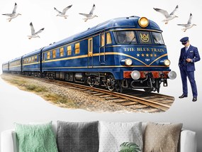 Vlak The blue train textilní prelepiteľná nálepka na stenu hárok 75 x 42 cm