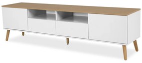Biely TV stolík s detailmi v dekore dubového dreva Tenzo Dot, šírka 192 cm