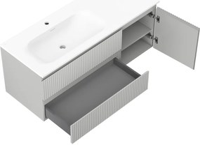 Mexen Rivel, kúpeľňová skrinka 120 cm s umývadlom Vela vľavo, 2S, 1D, drážkovaná, sivá matná/biela matná - 91A23-12047-3-BBFFF62-W23L01