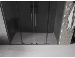 Mexen Velar L Duo, posuvné sprchové dvere do otvoru 180 cm, 8mm šedé sklo, brúsený grafit, 871-180-003-42-95