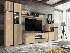 Moderná obývacia stena Cross, čierne piesky, hickory jackson