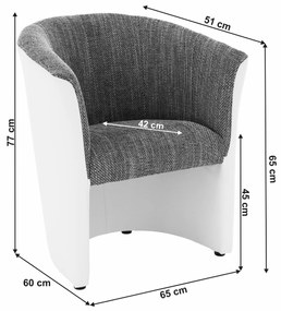 Kondela Klubové kreslo, ekokoža biela/ látka sivá, CUBA