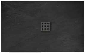 Rea Black Rock, konglomerátová sprchová vanička 120x80x3,5 cm + sifón, čierna, REA-K4579
