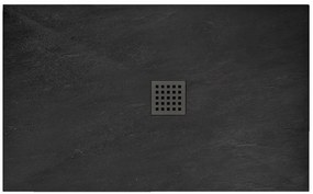 Rea Black Rock, konglomerátová sprchová vanička 120x80x3,5 cm + sifón, čierna, REA-K4579