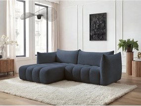 Tmavomodrá rohová pohovka z textílie buklé (ľavý roh/s leňoškou) Azra – Bobochic Paris