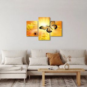Obraz - Žltý motýľ s kvetom (90x60 cm)