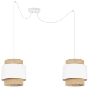Závesné svietidlo Boho Spider, 2x jutové/biele textilné tienidlo