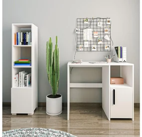 PC stolík s regálom Kankan (biela). Akcia -10%. Vlastná spoľahlivá doprava až k Vám domov. 1088945