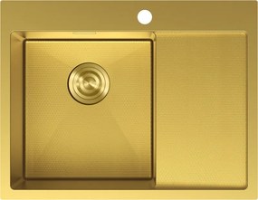 Mexen Exar, 1-komorový nerezový drez s odkvapkávačom, ľavý, 620 x 480 mm, brúsená zlatá, vzor voština, 6431621005L-55HC