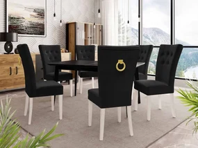 Rozkladací stôl 140x80 so 6 stoličkami ST67, Farby: čierny, Farby: biela, Farby: zlatý, Potah: Magic Velvet 2219