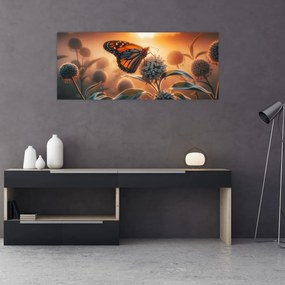 Obraz – Motýľ v zapadajúcom slnku (120x50 cm)