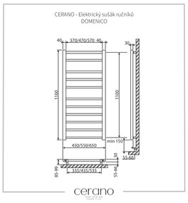 Cerano Domenico, elektrický sušiak uterákov 1160x550 mm, 187W, čierna matná, CER-LIV-ER-11-55