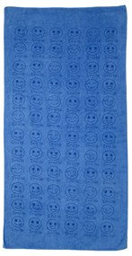 Rýchloschnúca osuška SMAJLÍK 70 x 140 cm modrá, 100% mikrovlákno