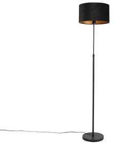 Stojaca lampa čierna s tienidlom z čierneho zamatu so zlatom 35 cm - Parte