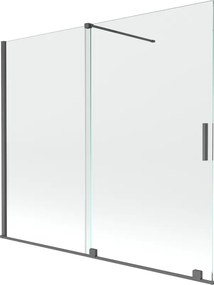 Mexen Velar, 2-krídlová posuvná vaňová zástena 180 x 150 cm, 8mm číre sklo, grafitový matný profil, 896-180-000-01-66