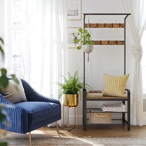 Stojan na kabáty s 9 háčikmi a botníkom, predsieňová stena, rustikálna hnedá