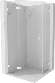 Mexen Lunar, Päťuholníkový sprchový kút Mexen Lunar naklápací doľava 100 x 100 cm, 8mm číre sklo, biely profil, 831-100L-100P-20-00-L
