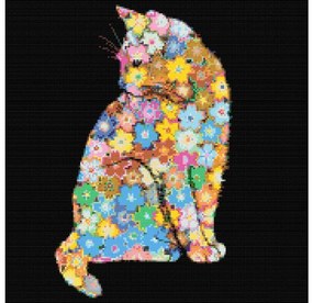 Gario Diamantové maľovanie Kvetinová mačka Rozmery: 50 x 50 cm, Rámovanie: S vnútorným rámom, Diamanty: Okrúhle