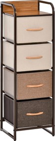 HOMCOM Textilný Úložný Box s 4 Skladacími Šuplíkmi a Dreveným Vrchným Panelom pre Obývaciu Izbu 31x29x99 cm Viacfarebný | Aosom