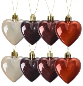 Set 8ks vianočná ozdoba plastové srdce - 5*3*5 cm