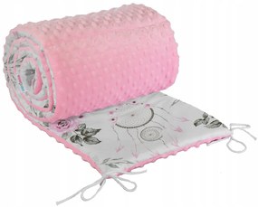 Ochranný mantinel do postieľky 180x30 cm BABYMAM PREMIUM - Lapače snov a kvety s ružovou Minky