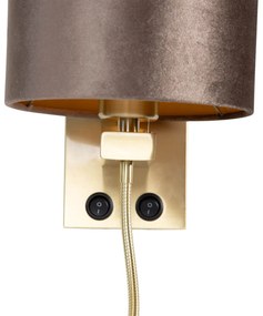 Nástenná lampa bronzová s hnedým zamatovým tienidlom 18 cm - Brescia
