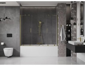 Mexen Velar Duo, 2-krídlová posuvná vaňová zástena 200 x 150 cm, 8mm číre sklo, zlatý lesklý profil, 896-200-000-02-50
