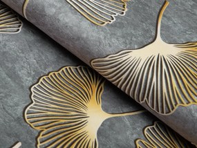 Biante Zamatový behúň na stôl Tamara TMR-002 Ginkgo lístky na sivozelenom 45x120 cm