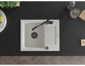Mexen Enzo, granitový drez 576x465x174 mm, 1-komorový a drezová batéria Carla, biela, 6506-20-670700-70