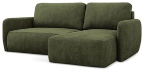 Zelená ženilková rozkladacia/s úložným priestorom rohová pohovka (pravý roh/s leňoškou) Lilo – Makamii