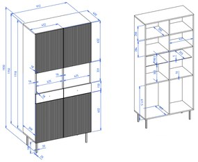 Vitrína VIENNA 4D Biela Matná/Čierna - 2-DVEROVÁ SKRIŇA S REBROVANÝM ČELOM