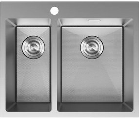 Mexen Flexo, 1.5-komorový nerezový drez 610 x 510 mm, brúsena oceľ, vzor voština, 6446611500-01HC