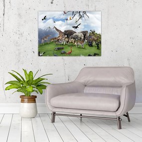 Sklenený obraz - Zvieratká na ostrove (70x50 cm)