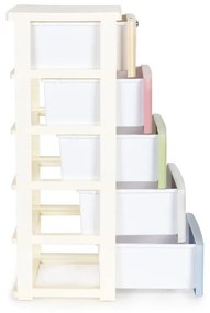 Regál s 5 zásuvkami v príjemných pastelových farbách