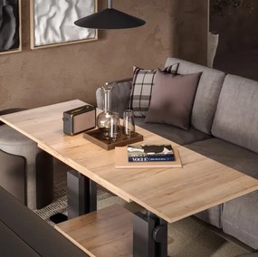 Výškově nastavitelný rozkládací konferenční stolek Moduvo 120/170 cm dub Halifax/černý