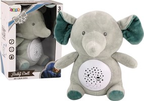 LEAN Toys Plyšový sloník uspávačik s melódiami a projektorom hviezd sivý
