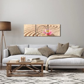 Obraz kameňa s kvetinou na piesku (s hodinami) (90x30 cm)