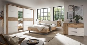 Posteľ s nočnými stolíkmi Daria 180x200 cm, dub/biela, s osvetlením