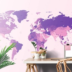 Samolepiaca tapeta detailná mapa sveta vo fialovej farbe