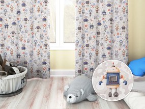 Biante Detský bavlnený záves Sandra SA-584 Svet robotov na sivo-bielom 150x210 cm
