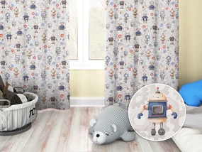 Biante Detský bavlnený záves Sandra SA-584 Svet robotov na sivo-bielom 150x260 cm