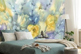 Tapeta akvarelové žlté tulipány - 225x150