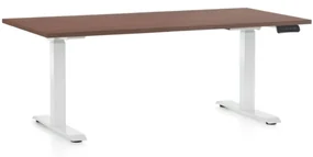 Výškovo nastaviteľný stôl OfficeTech C, 160 x 80 cm, biela podnož, orech