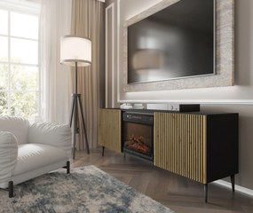 TV skrinka/stolík s elektrickým krbom FPB 2D 170 C Rowanna (dub artisan + čierna). Akcia -20%. Vlastná spoľahlivá doprava až k Vám domov. 1125092